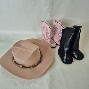 Western Doll Accessories - Fits American Girl 18' - Rustic Ranch Boots Pink Hat